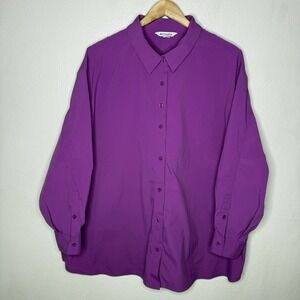 Athleta Oversized Poplin Top Jazzy Purple Womens 2X Button Up‎ Shirt Business